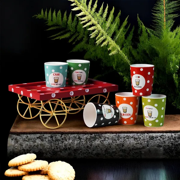 Tea/Chai/Coffee_Glasses_Set_With_Wooden_And_Iron_Cart_Serving_Tray_Set_Of_6_Pcs(1_Cart_&_6_Ceramic_Glasses)