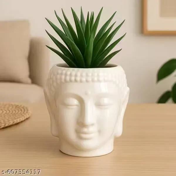 Buddha_Head_Planter,_12_Cm_Ceramic_Plant_Pot,_Glossy_White,_Decorative_Indoor_Garden_Container