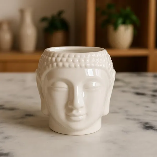 Buddha_Head_Planter,_12_Cm_Ceramic_Plant_Pot,_Glossy_White,_Decorative_Indoor_Garden_Container