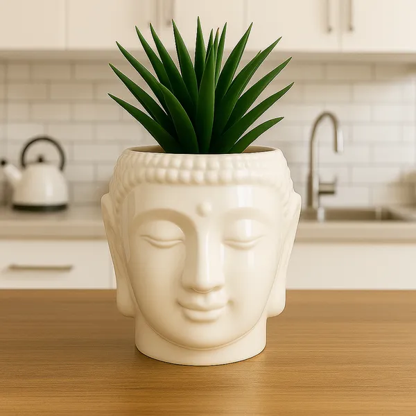 Buddha_Head_Planter,_12_Cm_Ceramic_Plant_Pot,_Glossy_White,_Decorative_Indoor_Garden_Container