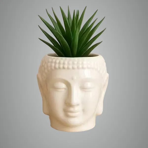 Buddha_Head_Planter,_12_Cm_Ceramic_Plant_Pot,_Glossy_White,_Decorative_Indoor_Garden_Container