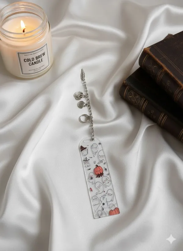 Multicolor_Ghost_&_Pumpkin_Acrylic_Bookmark_And_Glass_Sipper_Combo