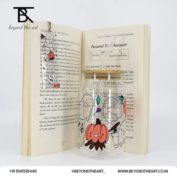 Multicolor_Ghost_&_Pumpkin_Acrylic_Bookmark_And_Glass_Sipper_Combo
