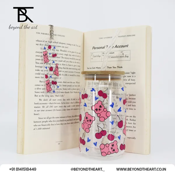 Pink_Bear_&_Cherry_Acrylic_Bookmark_And_Glass_Sipper_Combo