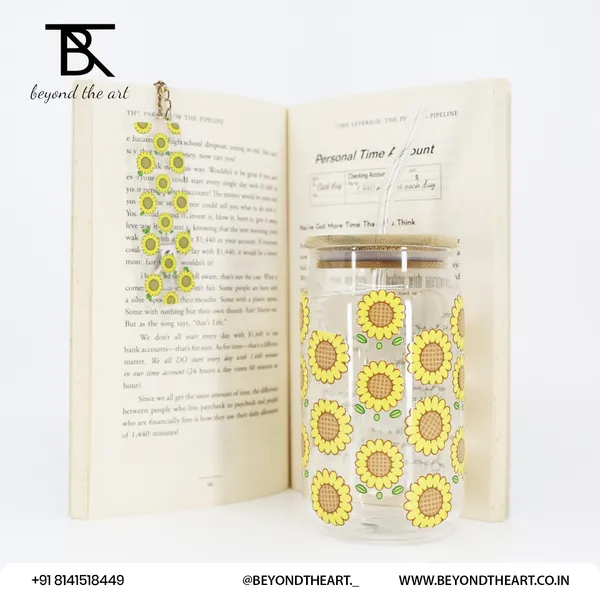 Yellow_Sunflower_Acrylic_Bookmark_And_Glass_Sipper_Combo