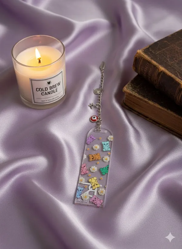 Multicolor_Rainbow_Bear_&_Daisy_Acrylic_Bookmark_And_Glass_Sipper_Combo