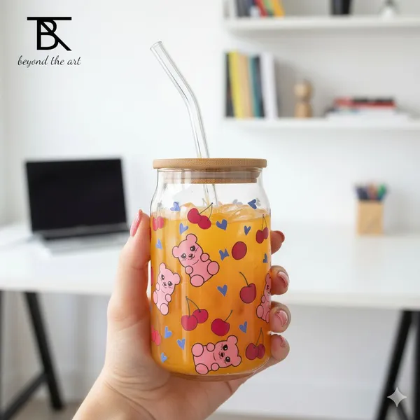 Pink_Bear_&_Cherry_Acrylic_Bookmark_And_Glass_Sipper_Combo