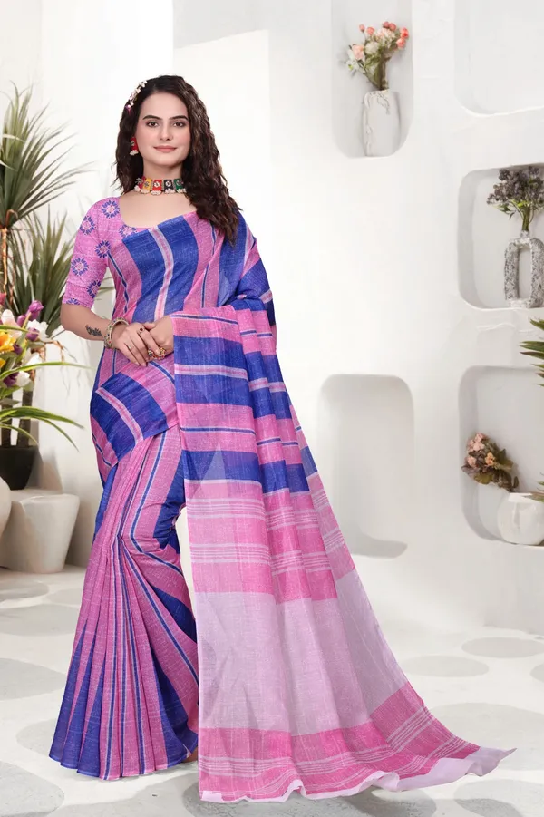 Pink_Linen_Saree_For_Women
