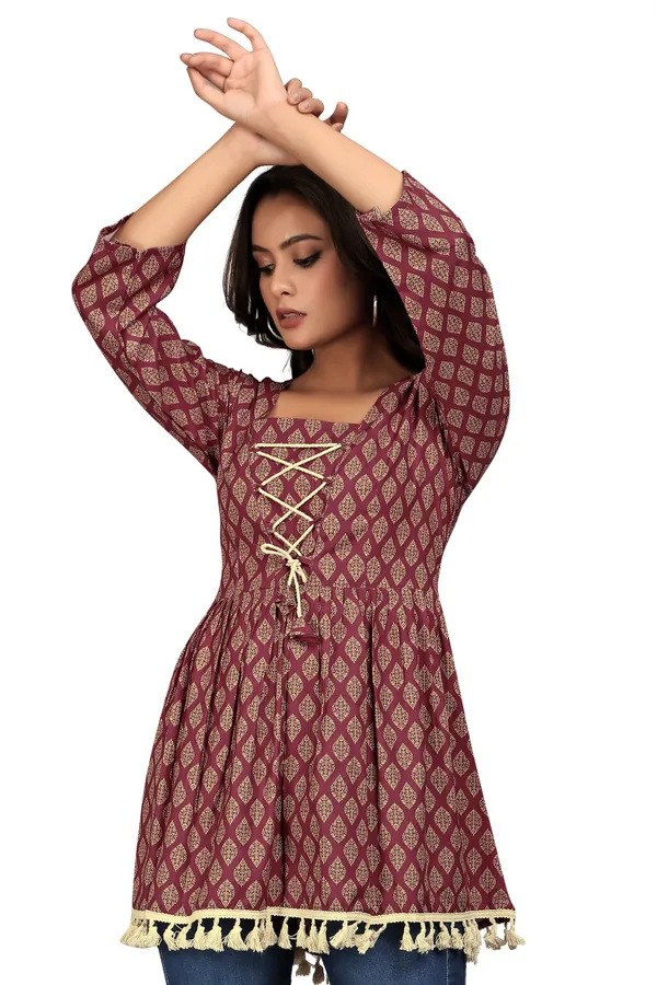 Maroon_Rayon_Slub_Tunic_Top_For_Women