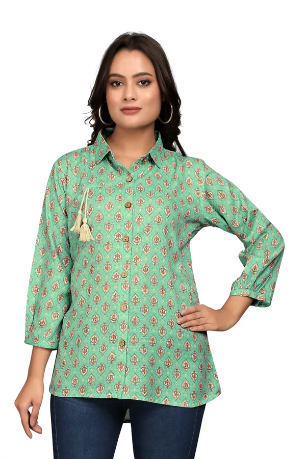 Bottle_Green_Rayon_Slub_Tunic_Top_For_Women