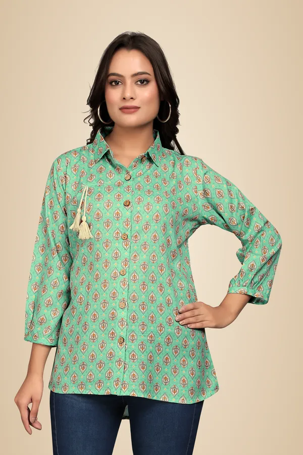 Bottle_Green_Rayon_Slub_Tunic_Top_For_Women