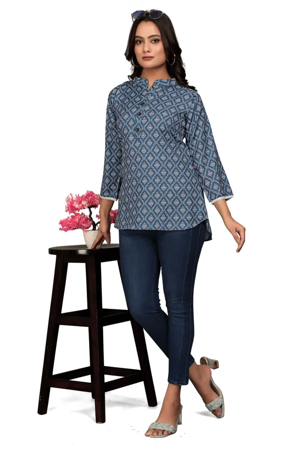 Blue_Rayon_Slub_Tunic_Top_For_Women