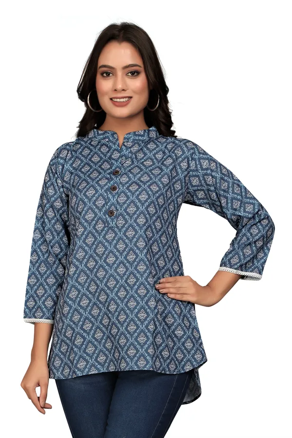 Blue_Rayon_Slub_Tunic_Top_For_Women