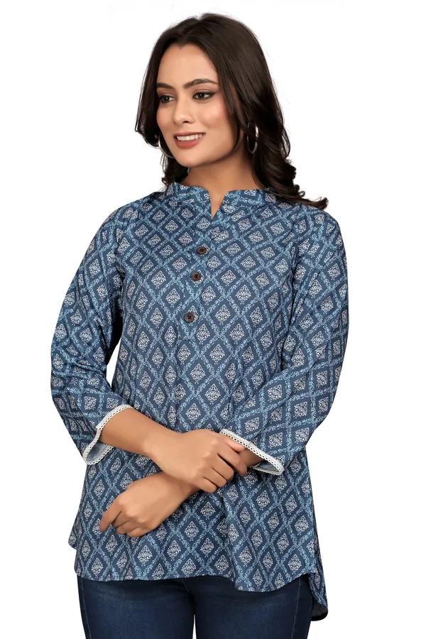 Blue_Rayon_Slub_Tunic_Top_For_Women