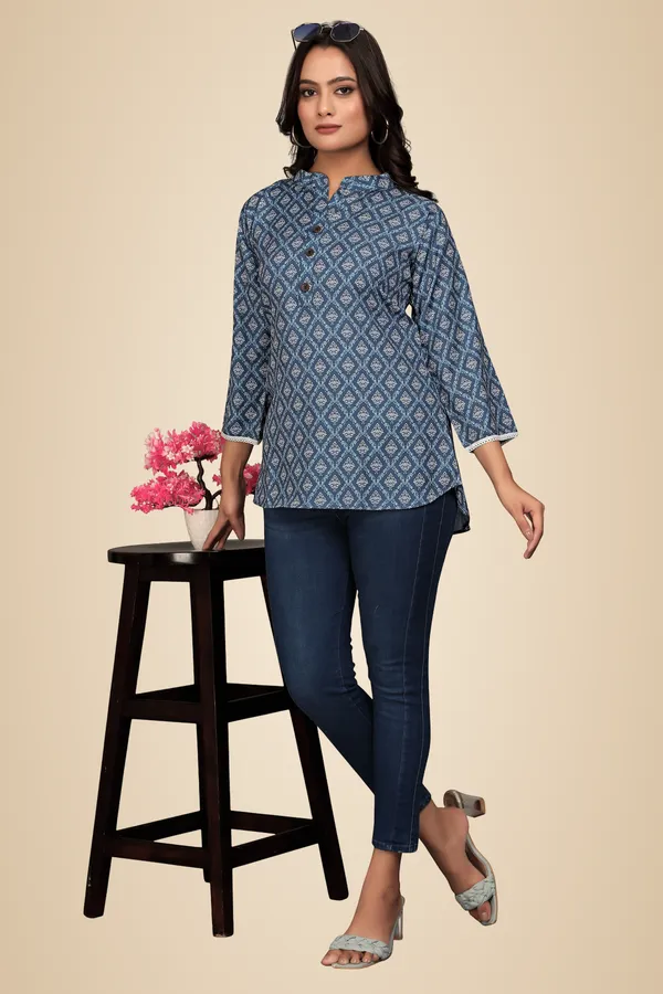 Blue_Rayon_Slub_Tunic_Top_For_Women