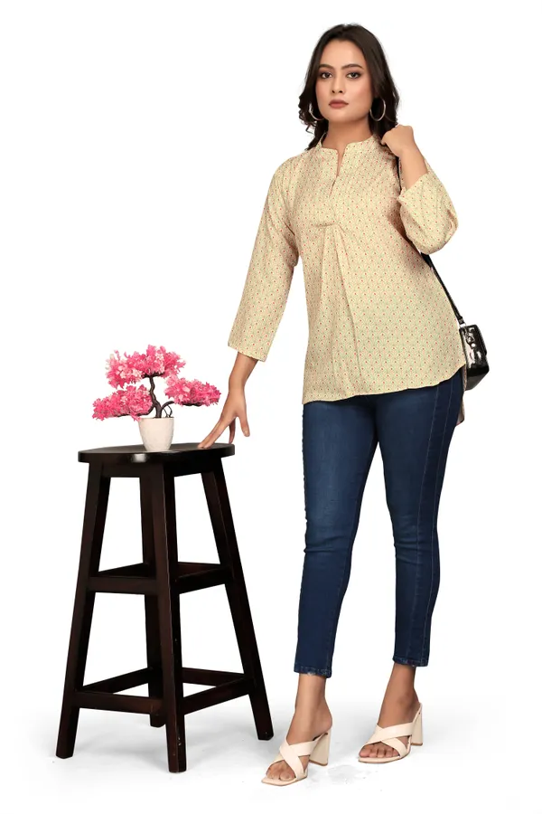 Cream_Rayon_Slub_Tunic_Top_For_Women