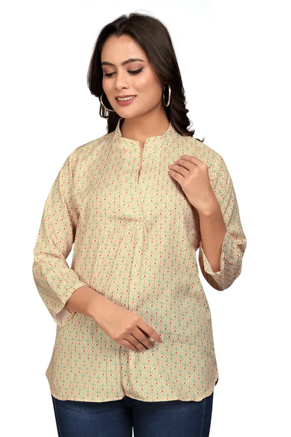 Cream_Rayon_Slub_Tunic_Top_For_Women