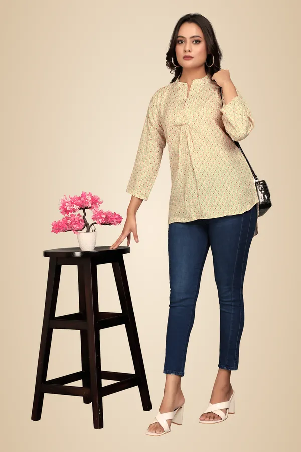 Cream_Rayon_Slub_Tunic_Top_For_Women