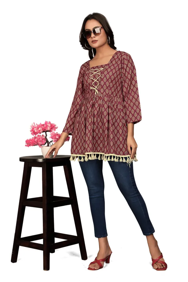 Maroon_Rayon_Slub_Tunic_Top_For_Women
