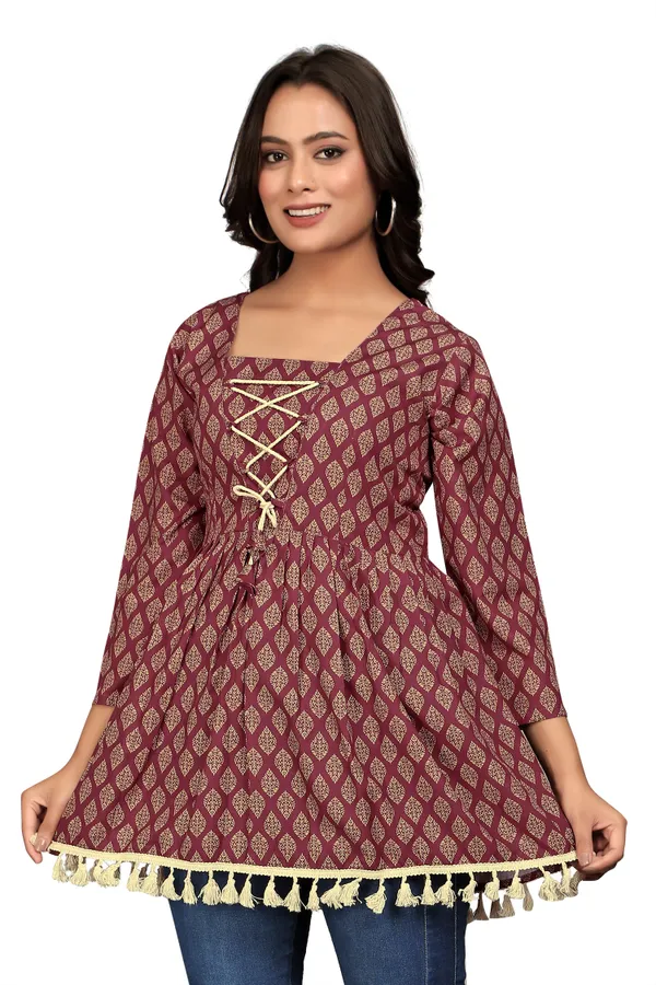 Maroon_Rayon_Slub_Tunic_Top_For_Women