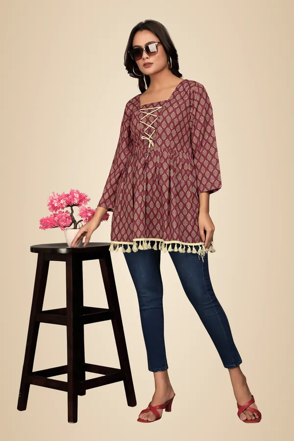 Maroon_Rayon_Slub_Tunic_Top_For_Women