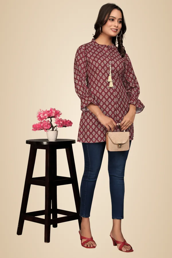 Maroon_Dori_Rayon_Slub_Tunic_Top_For_Women