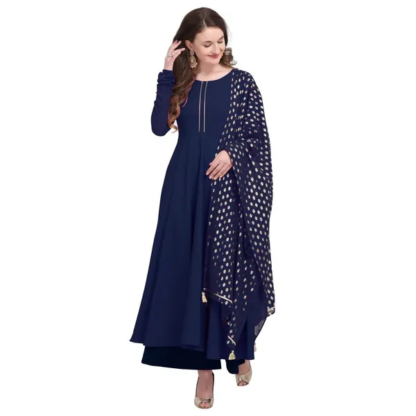 Navy_Blue_Crepe_Kurti_&_Dupatta_Set_For_Women