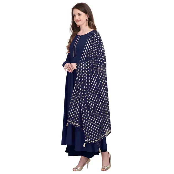 Navy_Blue_Crepe_Kurti_&_Dupatta_Set_For_Women