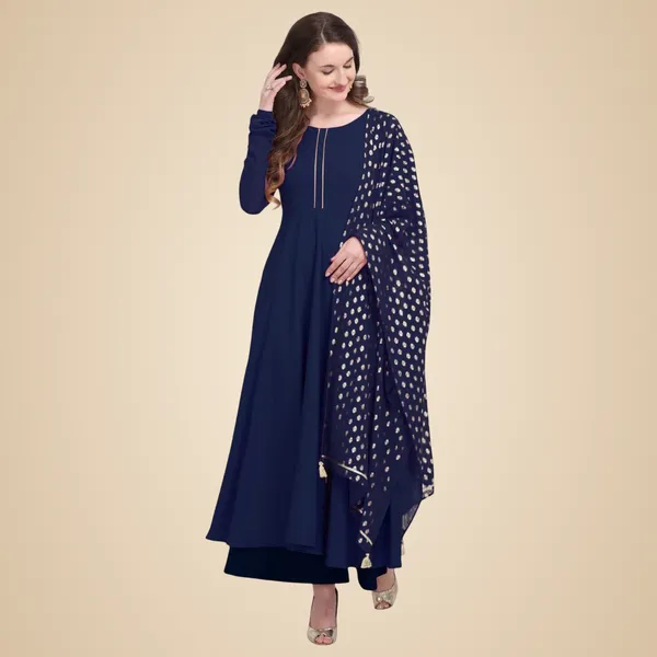 Navy_Blue_Crepe_Kurti_&_Dupatta_Set_For_Women