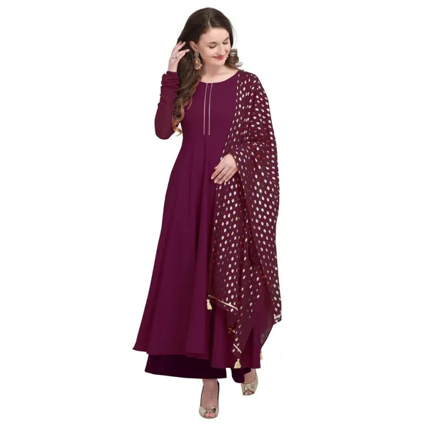 Wine_Crepe_Kurti_&_Dupatta_Set_For_Women