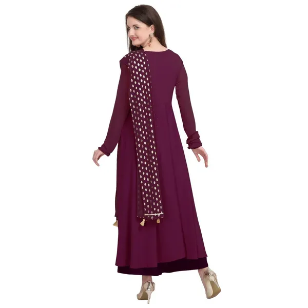 Wine_Crepe_Kurti_&_Dupatta_Set_For_Women