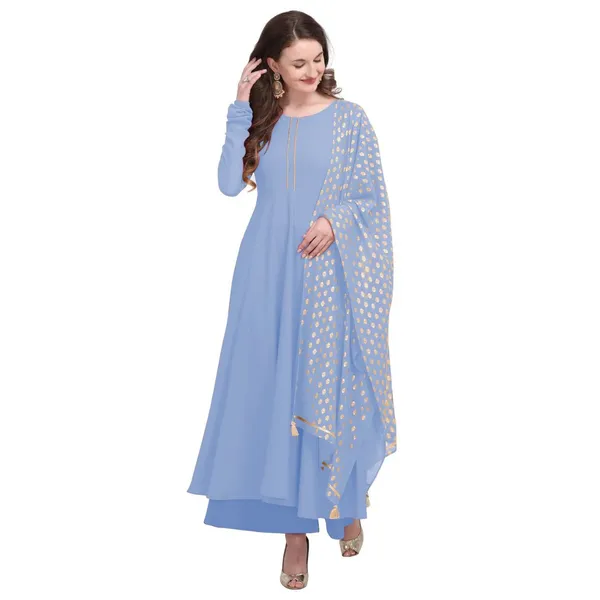 Sky_Blue_Crepe_Kurti_&_Dupatta_Set_For_Women