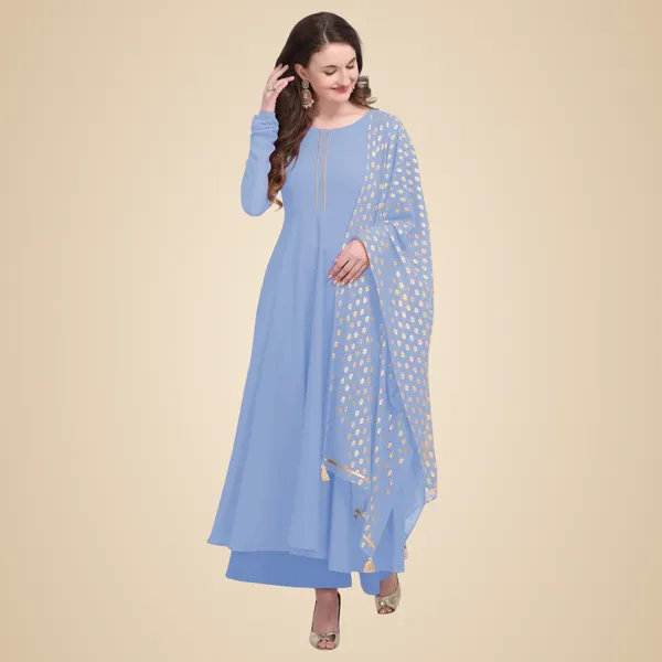 Sky_Blue_Crepe_Kurti_&_Dupatta_Set_For_Women