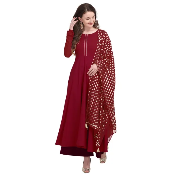 Maroon_Crepe_Kurti_&_Dupatta_Set_For_Women