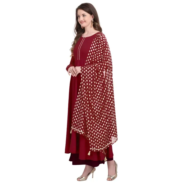 Maroon_Crepe_Kurti_&_Dupatta_Set_For_Women