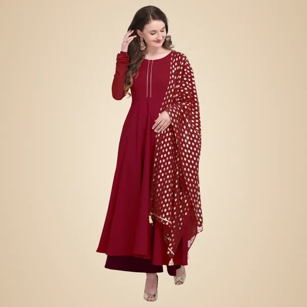 Maroon_Crepe_Kurti_&_Dupatta_Set_For_Women