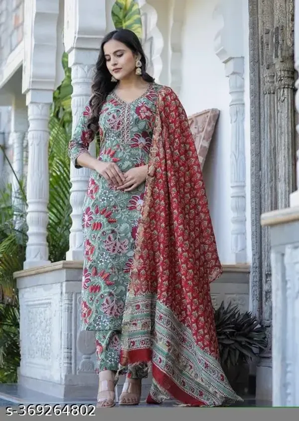 Green__Kurta__Pant_&_Dupatta_For_Women