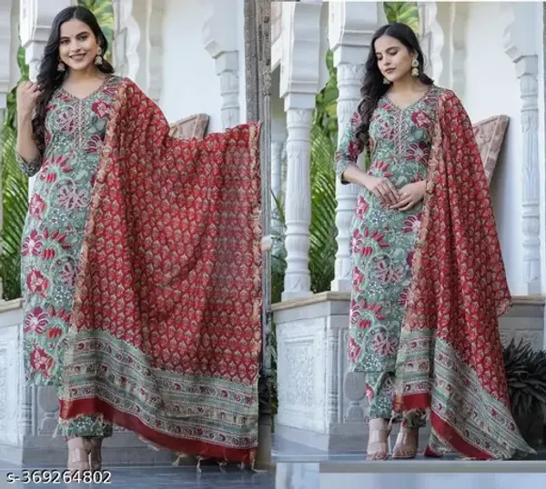 Green__Kurta__Pant_&_Dupatta_For_Women