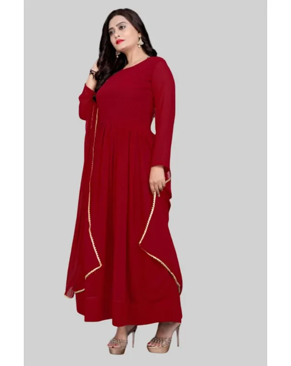 Maroon_Georgette_Kurti_&_Dupatta_Set_For_Women