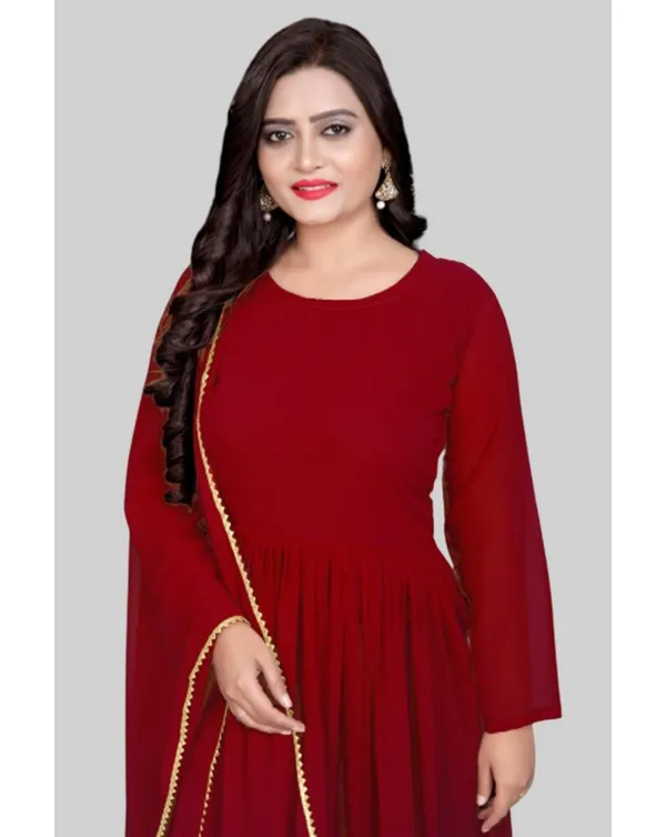 Maroon_Georgette_Kurti_&_Dupatta_Set_For_Women
