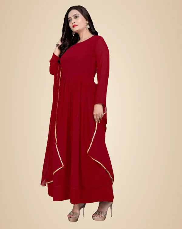Maroon_Georgette_Kurti_&_Dupatta_Set_For_Women