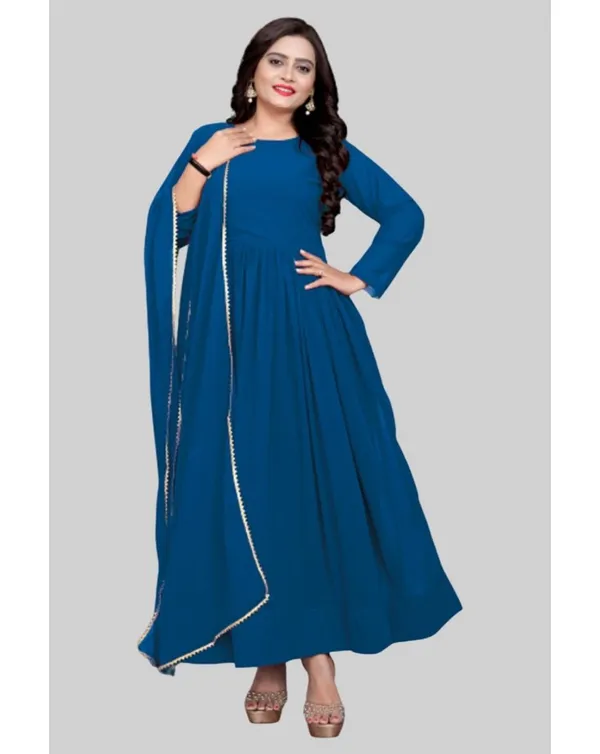 Teal_Blue_Georgette_Kurti_&_Dupatta_Set_For_Women