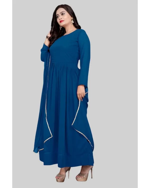Teal_Blue_Georgette_Kurti_&_Dupatta_Set_For_Women