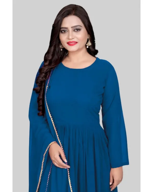 Teal_Blue_Georgette_Kurti_&_Dupatta_Set_For_Women