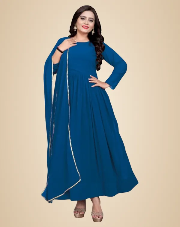 Teal_Blue_Georgette_Kurti_&_Dupatta_Set_For_Women