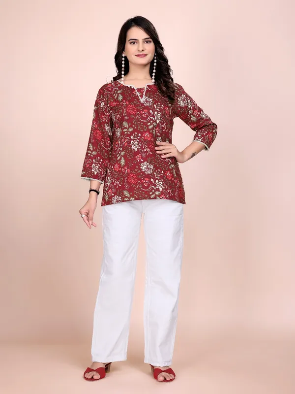 Red_Printed_Rayon_Slub_Tunic_Top_For_Women