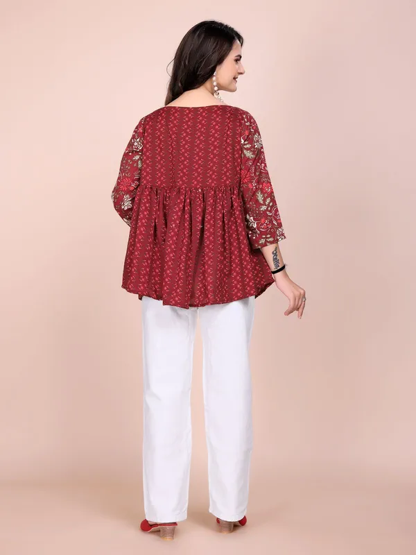 Red_Rayon_Slub_Tunic_Top_For_Women