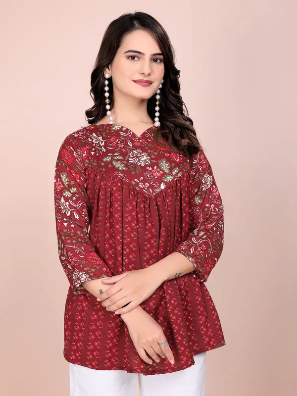 Red_Rayon_Slub_Tunic_Top_For_Women
