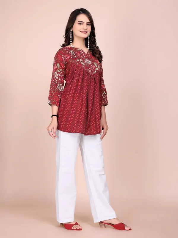 Red_Rayon_Slub_Tunic_Top_For_Women