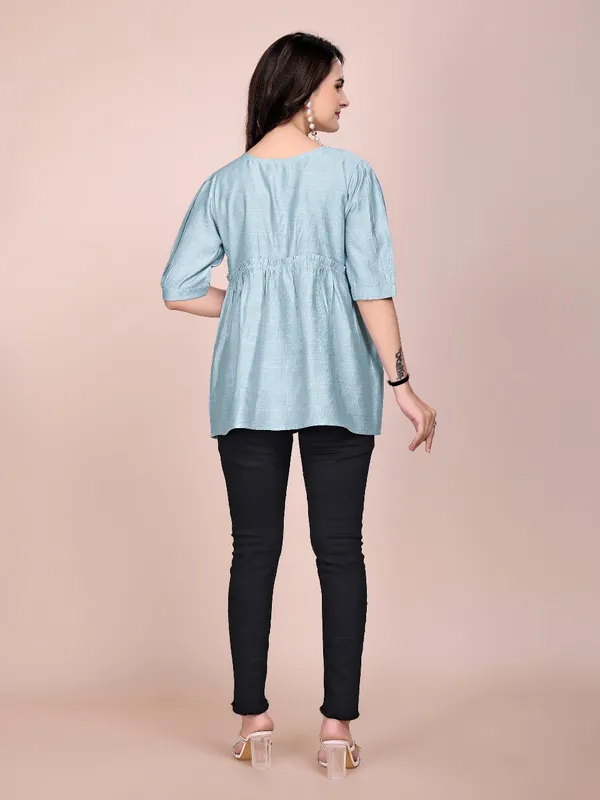 Sky_Blue_Rayon_Slub_Tunic_Top_For_Women
